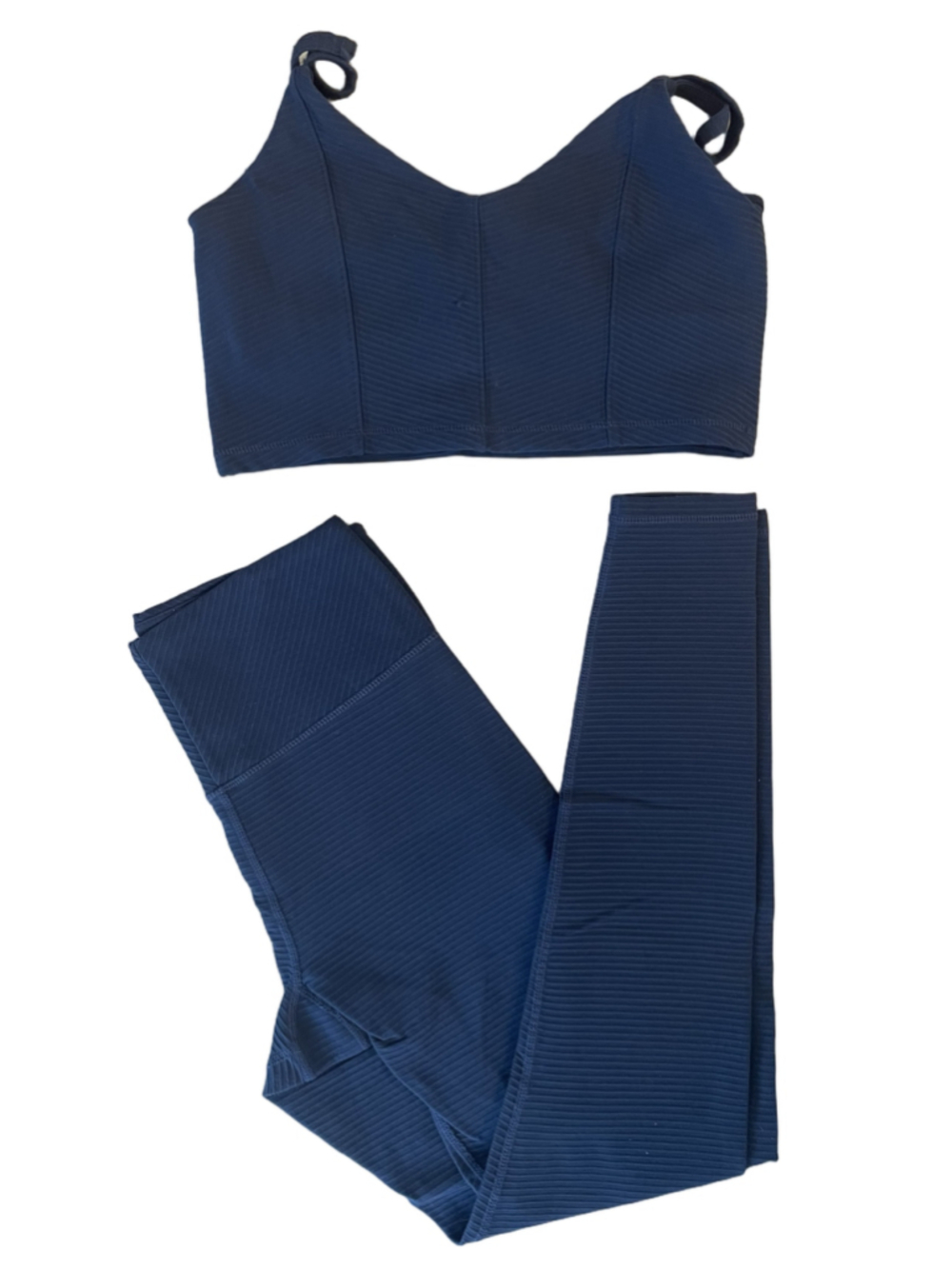 Glyder Navy Ribbed Leggings Sports Bra Set Medium